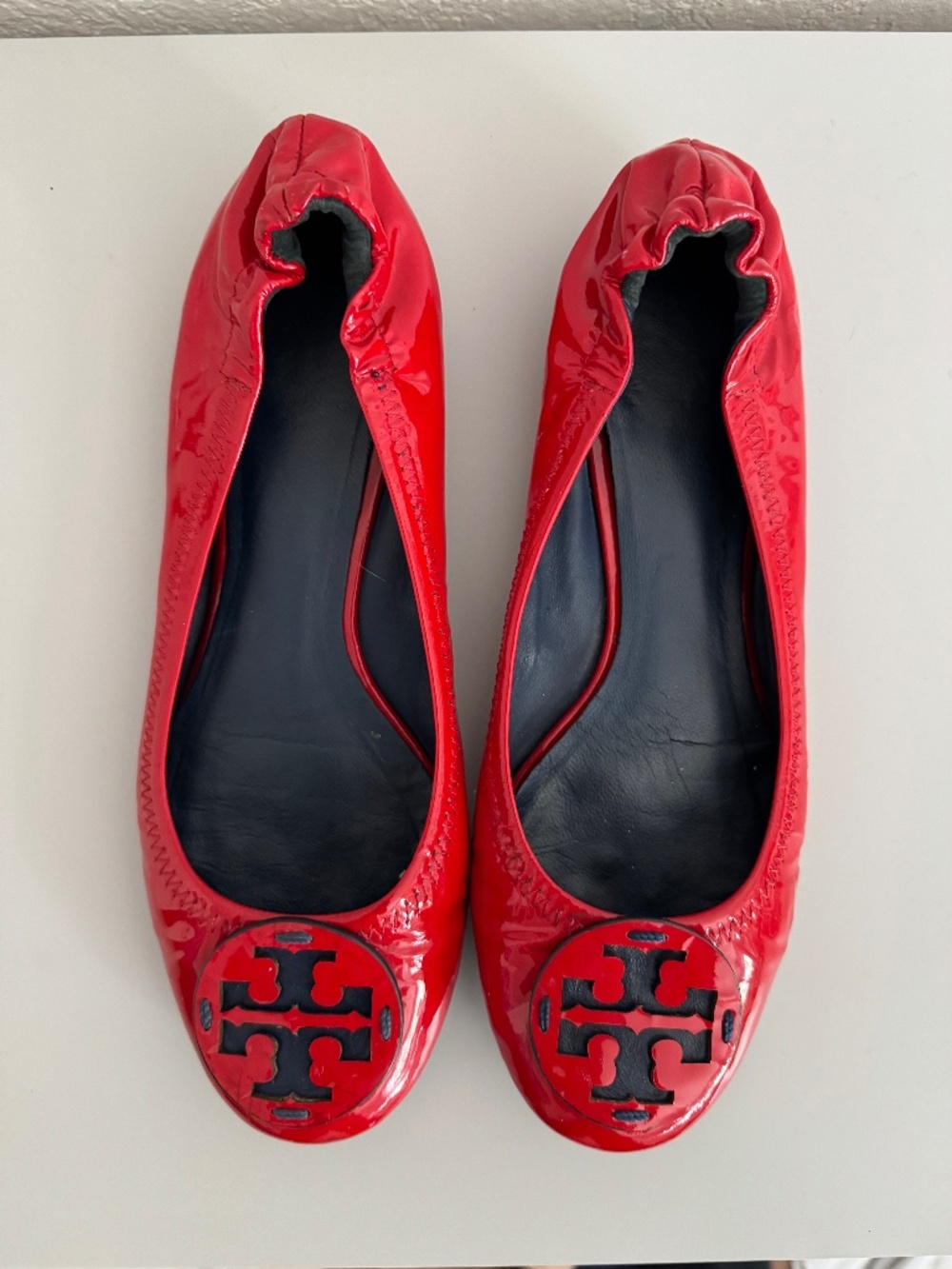 Tory Burch Round Toe Patent Red Ballet Flats